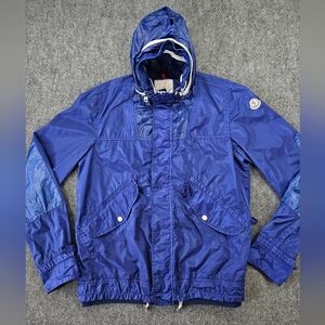 Montcler Women's XL (4) Blue Nylon Giubbotto Etienne Hooded Rain Coat Jacket